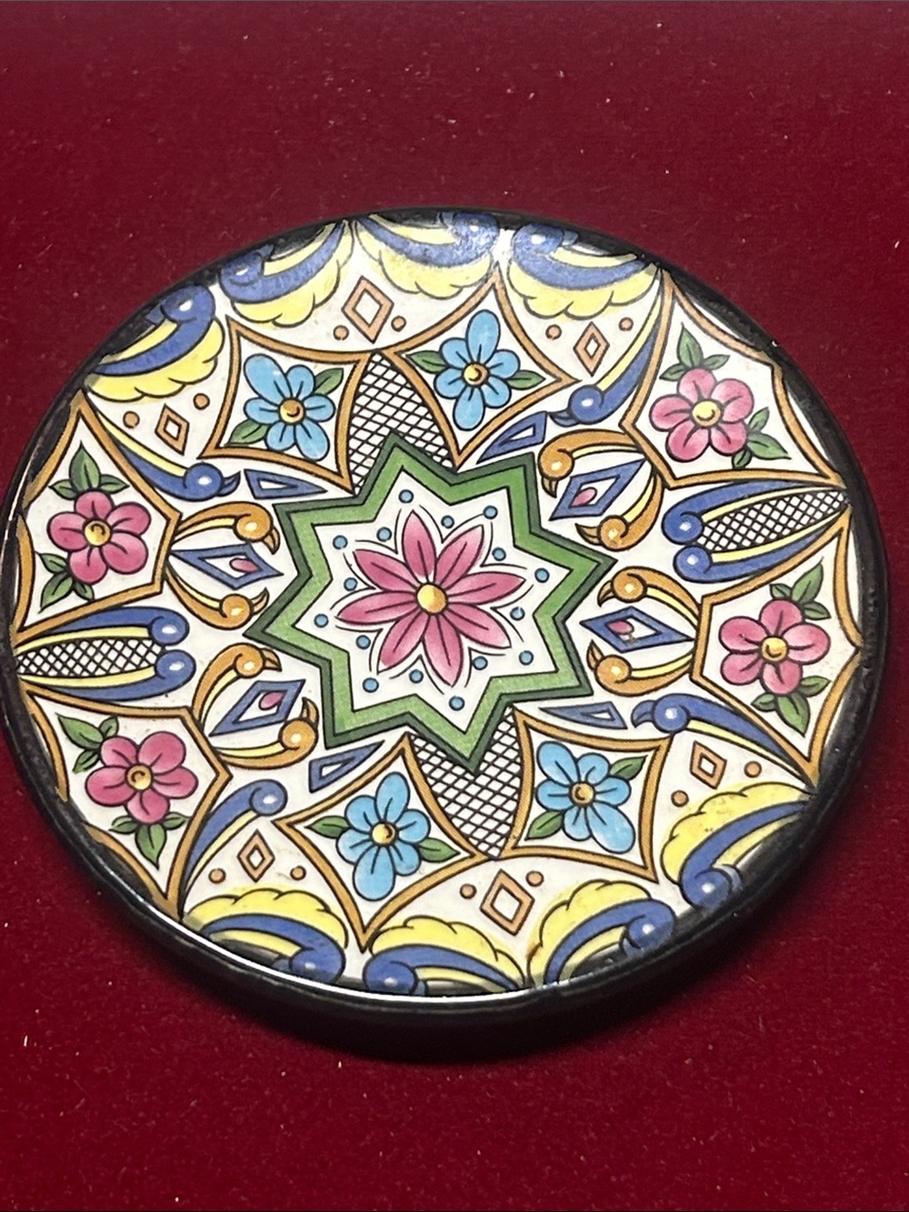 Hand-Painted Floral Ceramic Accent Tile - Multicolor